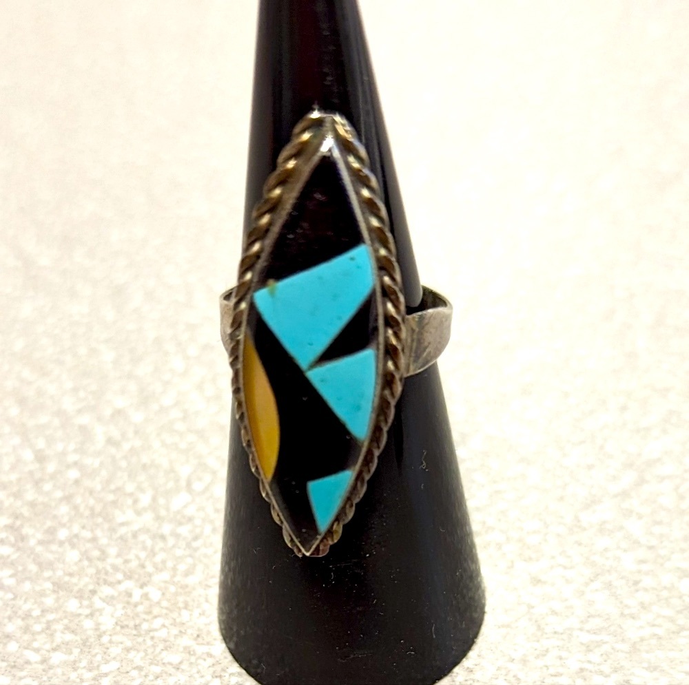Vintage Zuni Native American Multi-stone Ring 6 3/4